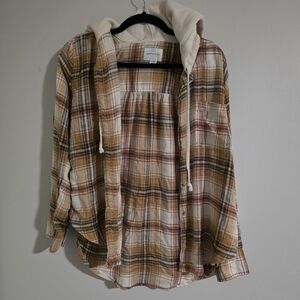 American Eagle Outfitters Plaid Button Down Shirt with Hoodie